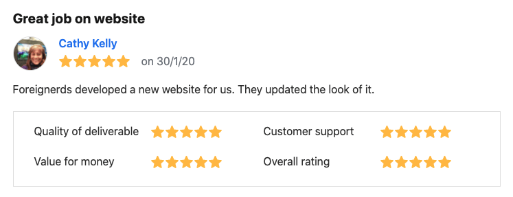 five-star review on the top-notch web design services by Foreignerds.